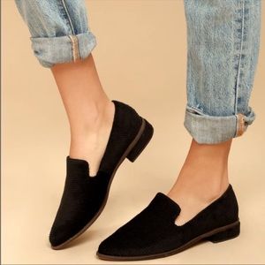 Anthropologie- Kelsi Dagger Sz 7 Slip On Loafer Shoes Black Corduroy Low Heel